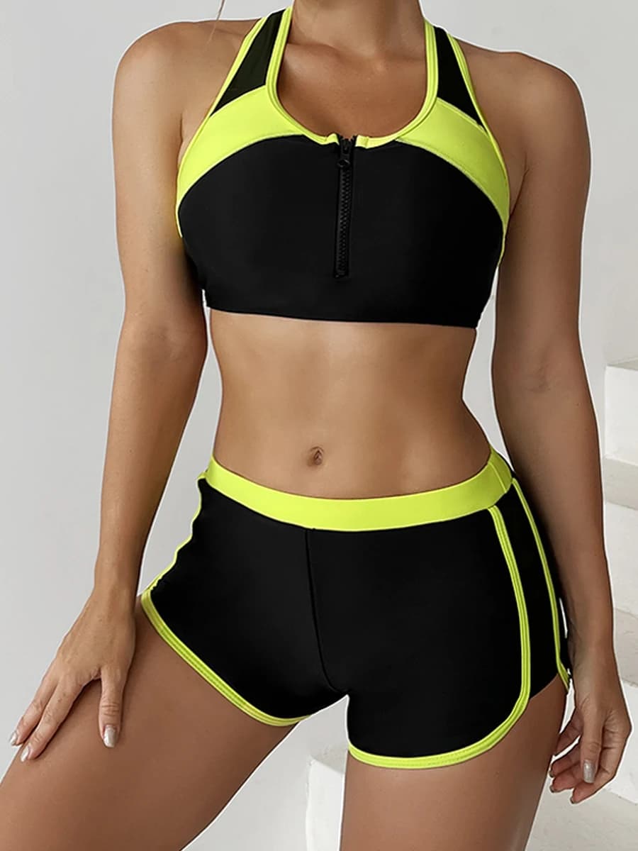 Maillot de bain deux pièces pour femmes, ensemble Tankini avec fermeture éclair, short taille haute, vêtements de plage, de sport, d'été, 2023
