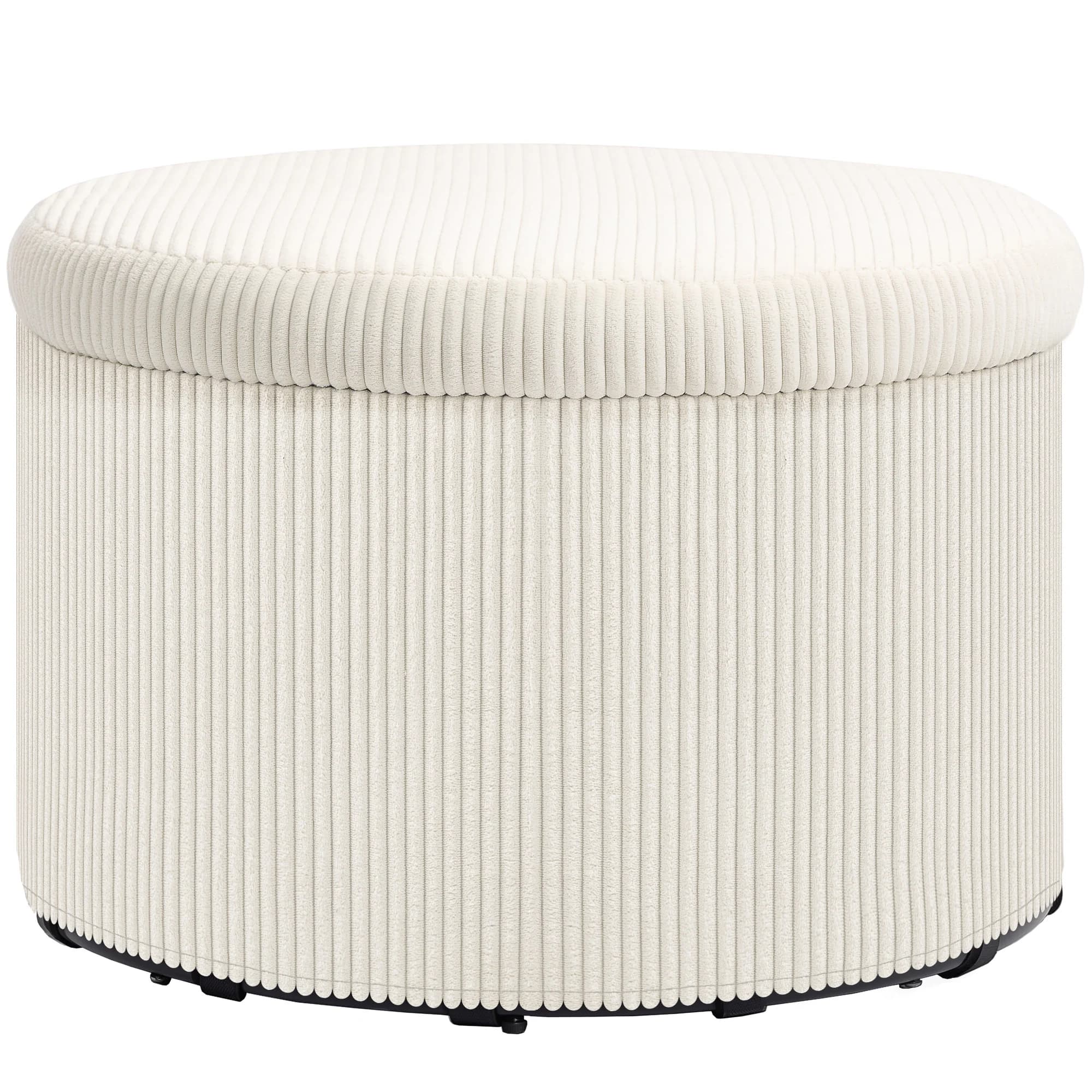 HOMCOM Pouf coffre rangement, tabouret rond, pouf repose-pieds en velours côtelé, pour la chambre à coucher, entrée, salon, char