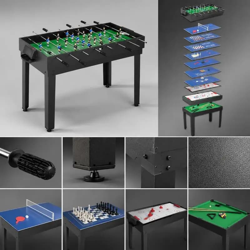 Table de jeux multifonction 15 en 1 avec billard, ping-pong, hockey, échecs, dames, backgammon, structure robuste pour le divertissement familial