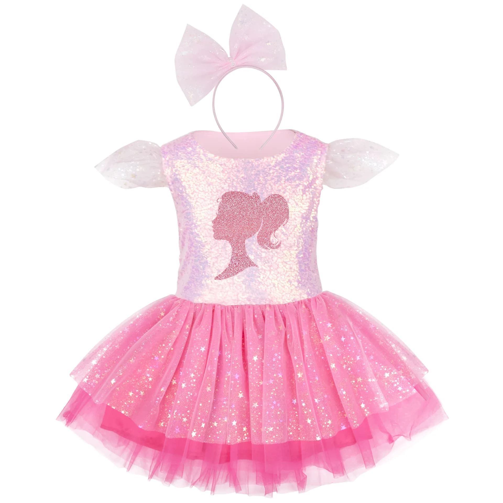 Robe Cosplay rose à paillettes pour petites filles, vêtements d'été en maille, jupe de princesse de fête, jupes Tutu