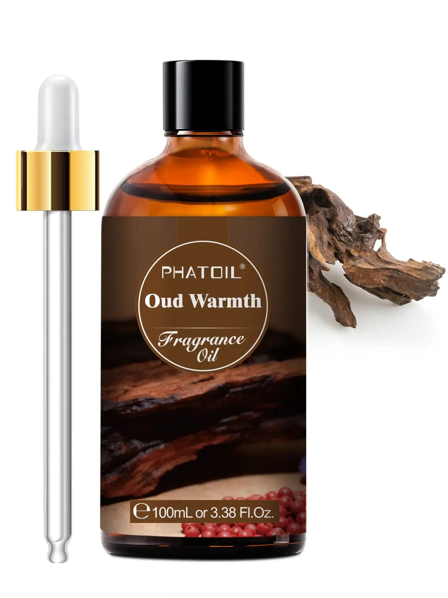 PHATOIL 100ml Huile parfumée Oud Warmth pour diffuseur d'aromathérapie, senteur Santal Chaud, Vanille, Ambre, Orchidée Noire