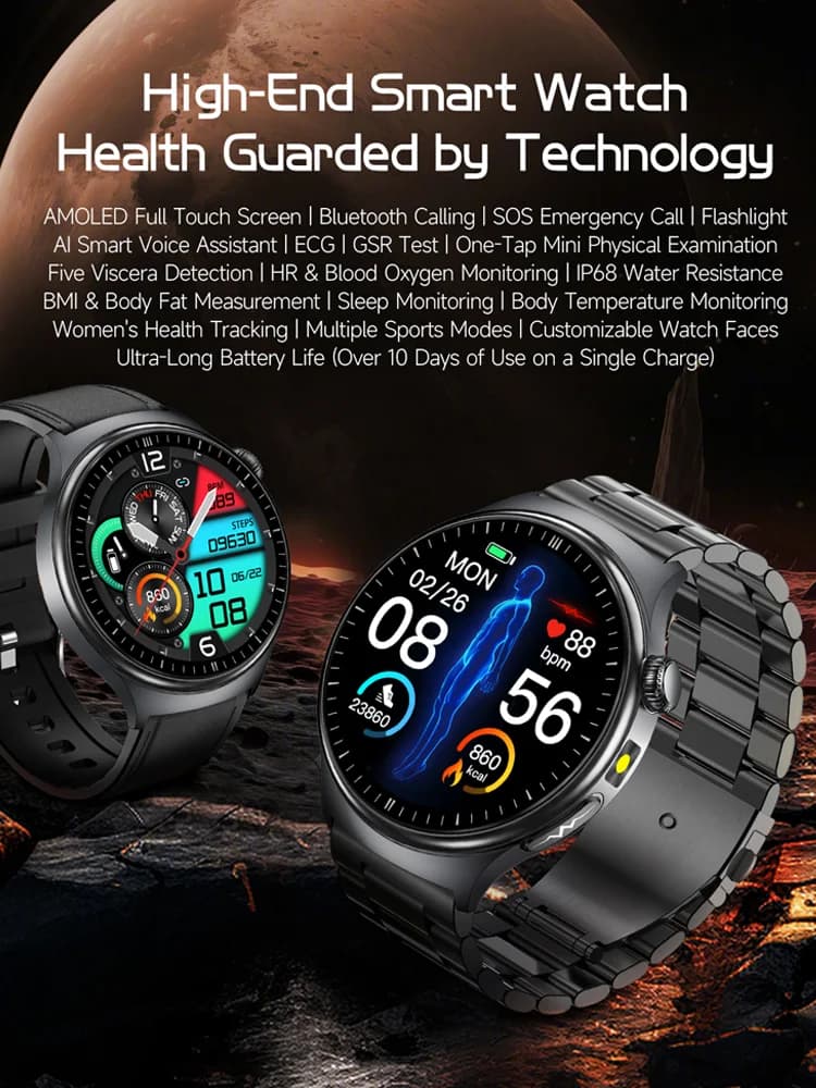 Nouvelle Montre Connectée ECG 2026 pour le Diagnostic, Sportive, IA Précise, Acide Urique, Tension Artérielle, Graisse Corporelle, Suivi des Cinq