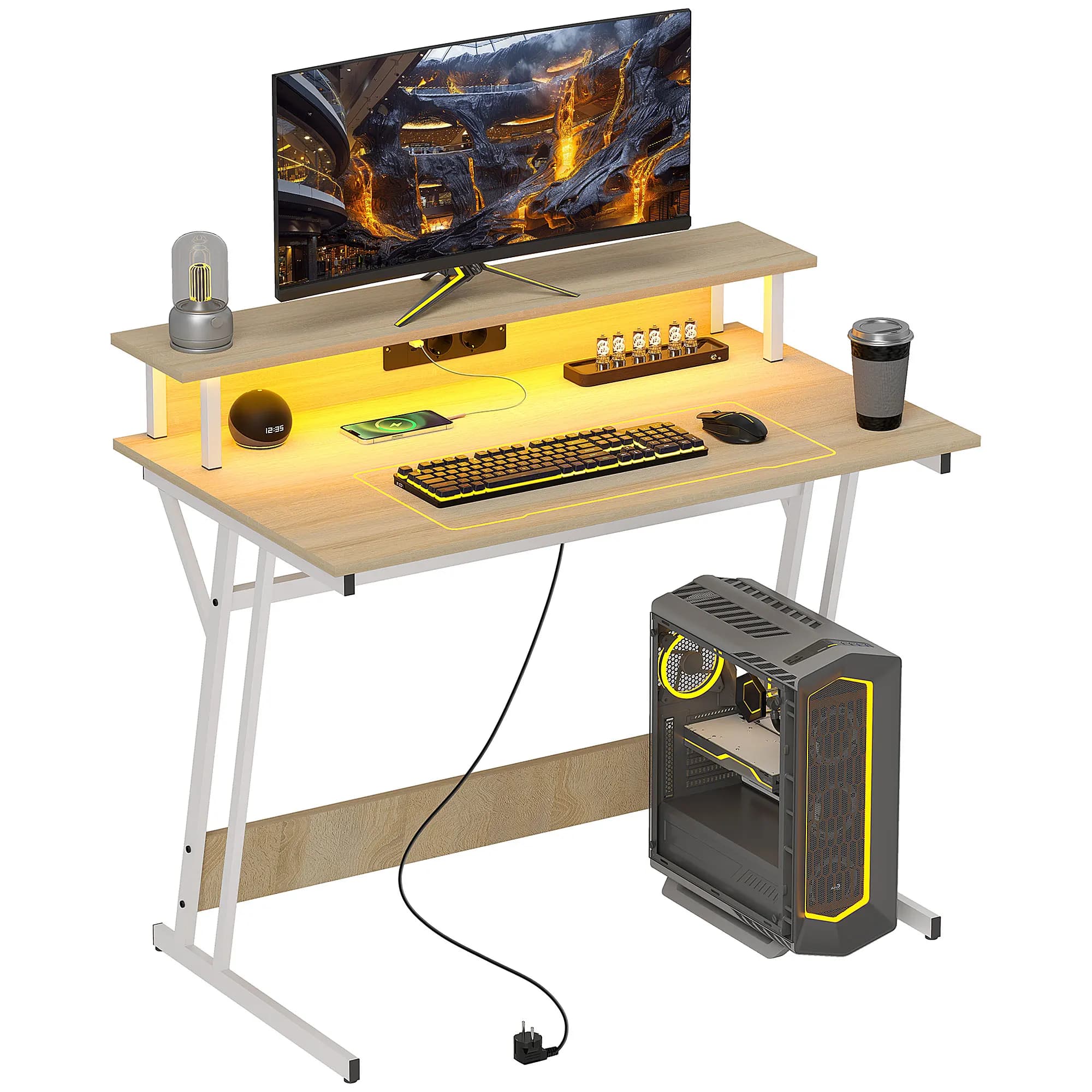 Table de jeu Homcom avec lumières LED 100X60 cm avec prises de courant naturelles