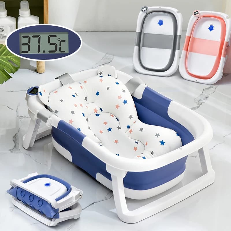 Baignoire en Silicone pour bébé, température en temps réel, baignoire antidérapante, seau de bain de pieds, salle de bain pliante avec détection