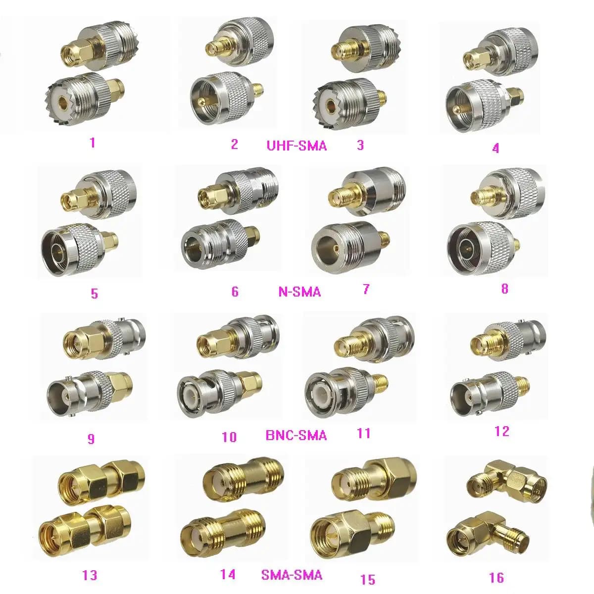 1 pièce Adaptateur Connecteur SMA vers UHF PL259 SO239 / N / BNC / SMA Prise Mâle & Prise Femelle RF Coaxial Laiton Droit Neuf FJP-830