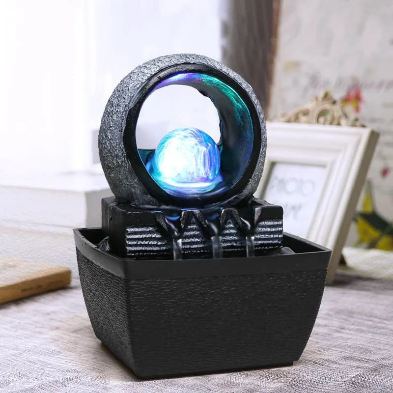 Fontaine d'eau d'intérieur avec lumières et boule Feng Shui, cascade de table, ornements, salon, bureau, décoration de maison, cadeaux