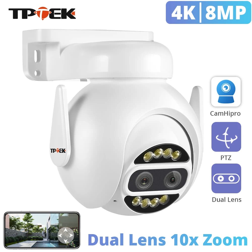 Caméra IP Wifi PTZ 8MP 4K double objectif 2.8mm 8mm 10x Zoom numérique 4MP 2K Surveillance extérieure sécurité CCTV vidéo CamHipro Camara