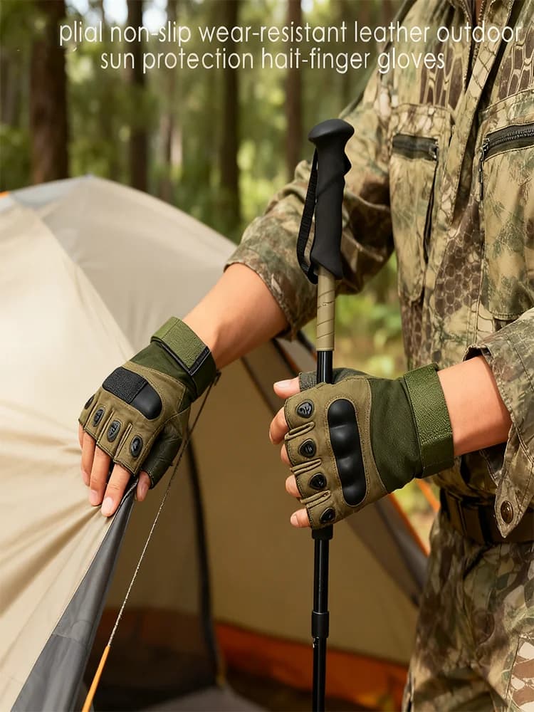 Gants de chasse généraux en plein air et gants tactiques. Gants résistants à l'usure demi-doigt, gants durables, antidérapants et respirants