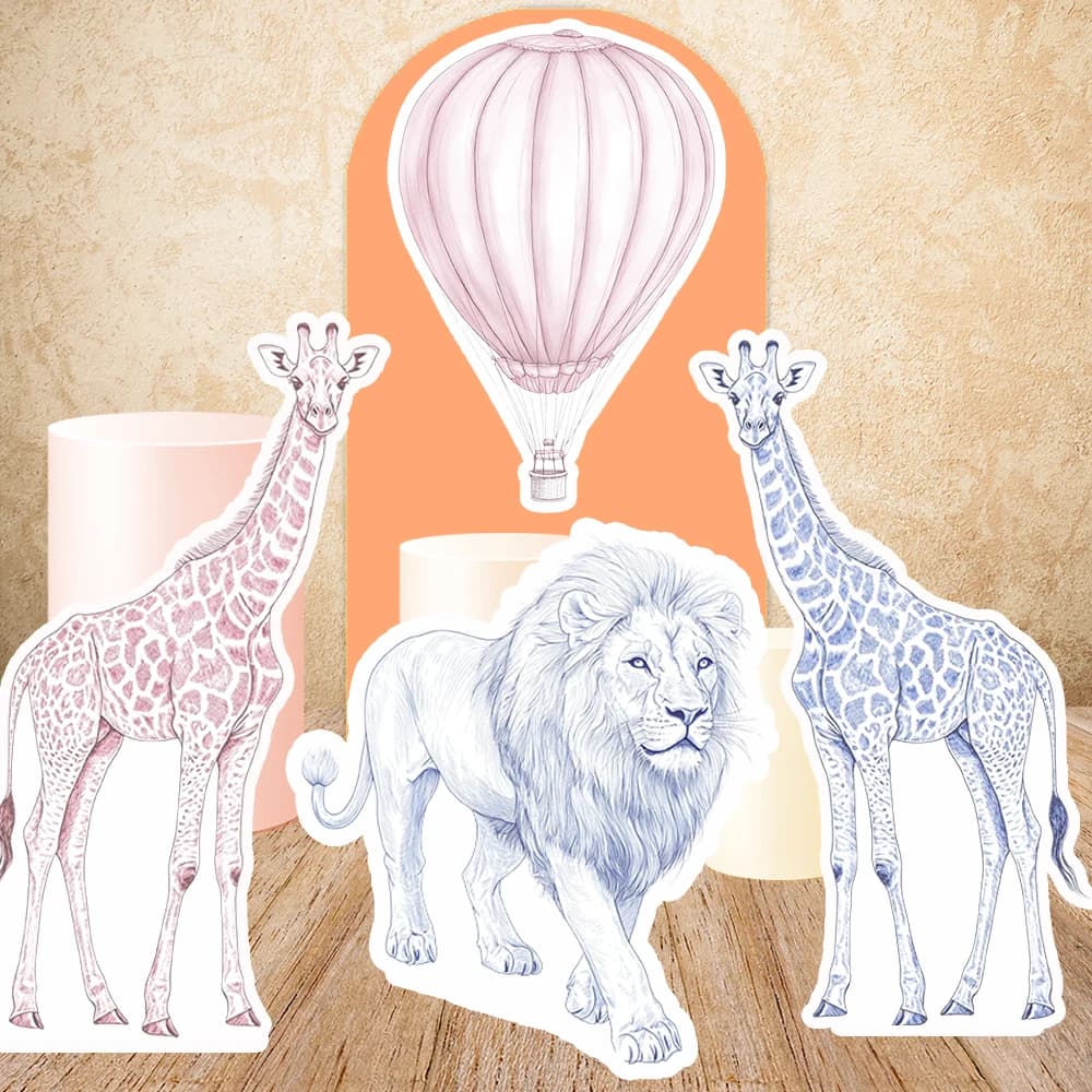 Planche KT neutre Safari girafe et éléphant, 24 pouces/35 pouces, décor de fête prénatale anniversaire, accessoires debout, Chinoiserie