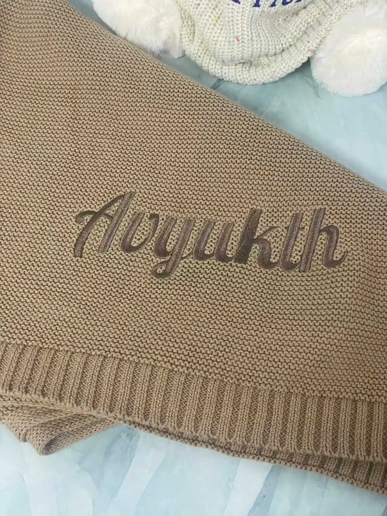 Couverture de bébé personnalisée avec nom Couverture de bébé en coton tricoté personnalisé avec nom brodé Bébé Nouveau-né enfants filles