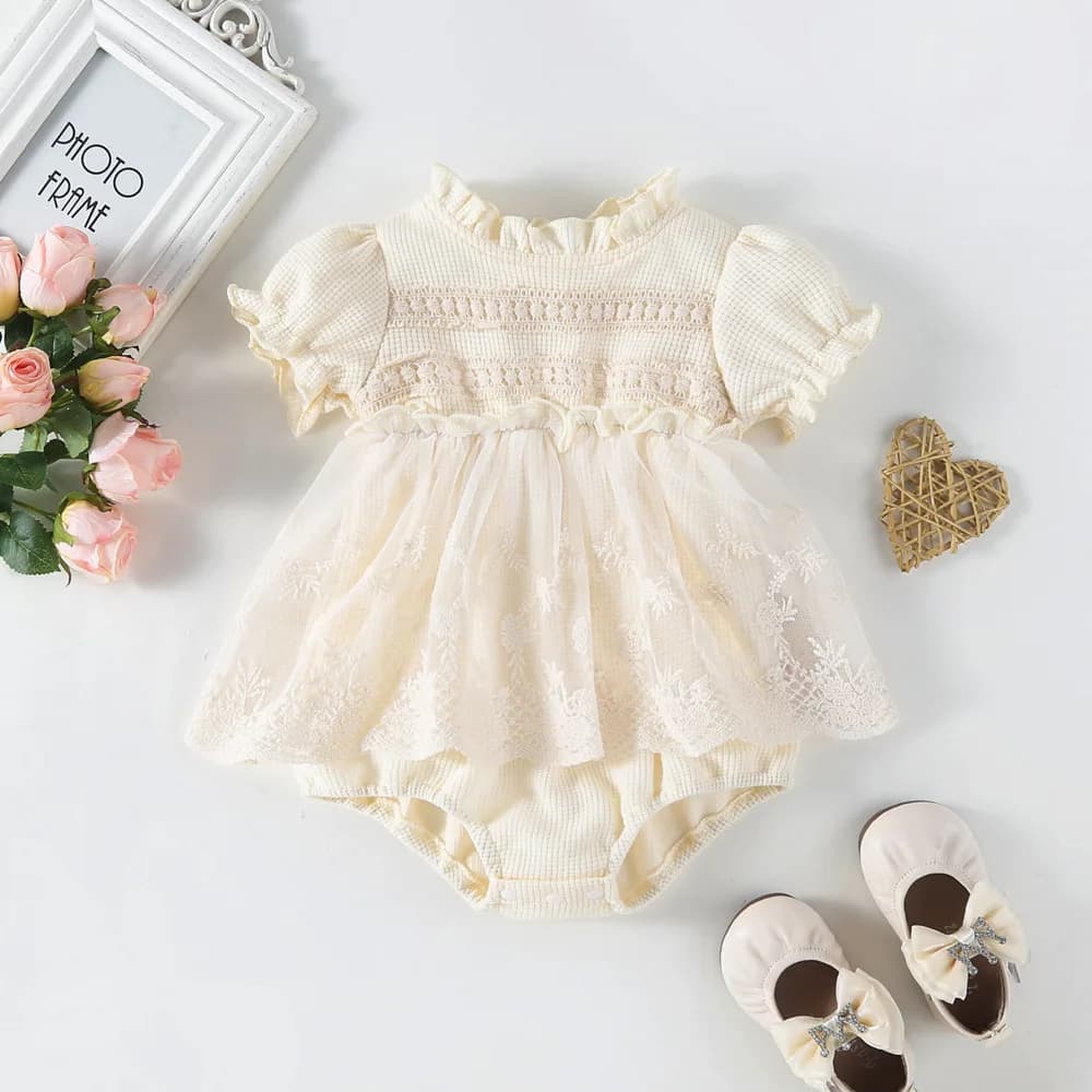 Jupe tutu en dentelle gaufrée pour bébé fille, costume de batterie pour tout-petits, tenue de fête une pièce, jeu trempé, style princesse,