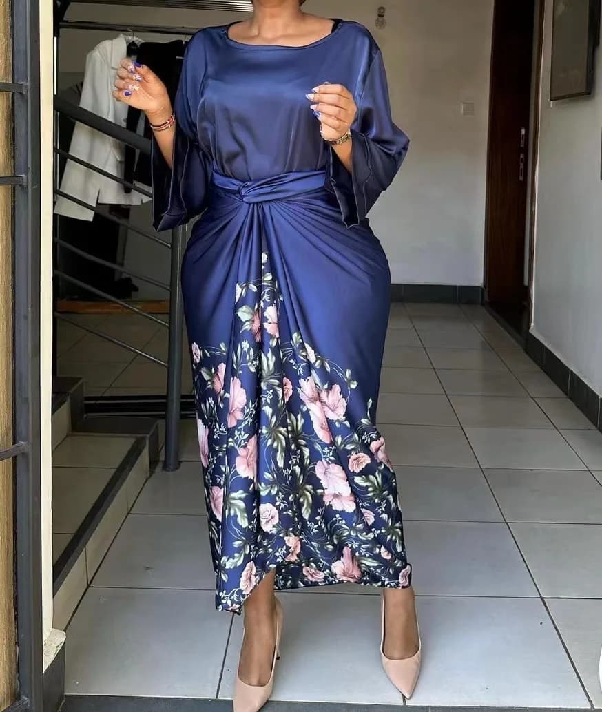 Ensemble deux pièces élégant pour femmes africaines, haut à manches évasées, jupe imprimée, ensembles assortis, vêtements africains pour
