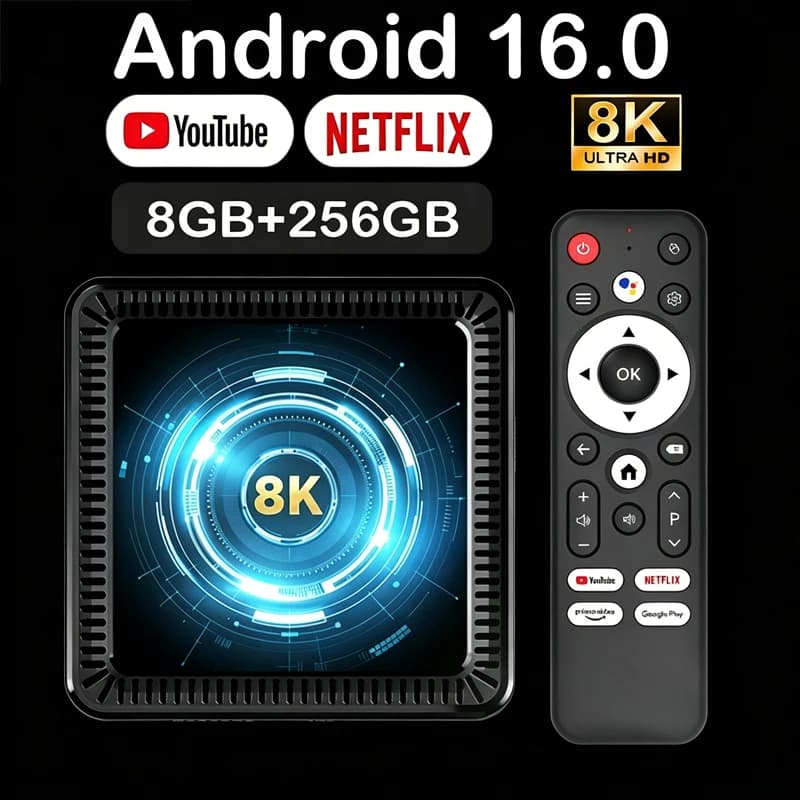 Boîtier TV intelligent Android 16 Q19 8 Go + 256 Go Allwinner H618 avec Google Assistant, vidéo 8K, Bluetooth 6.0, lecteur multimédia très rapide