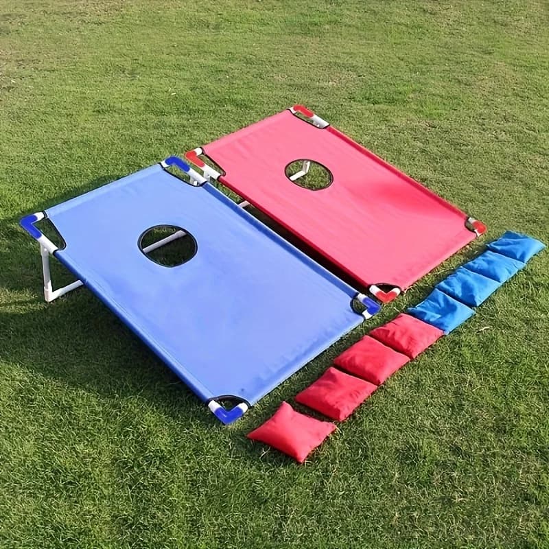 1 ensemble de jeu de trous de maïs portables rouges et bleus, sac de plage pliable et Durable