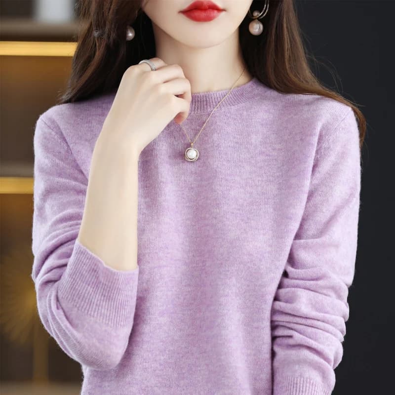 Pull en cachemire 100% laine pure pour femme, col rond, haut en tricot décontracté, manteau pour femme, mode coréenne, automne et hiver