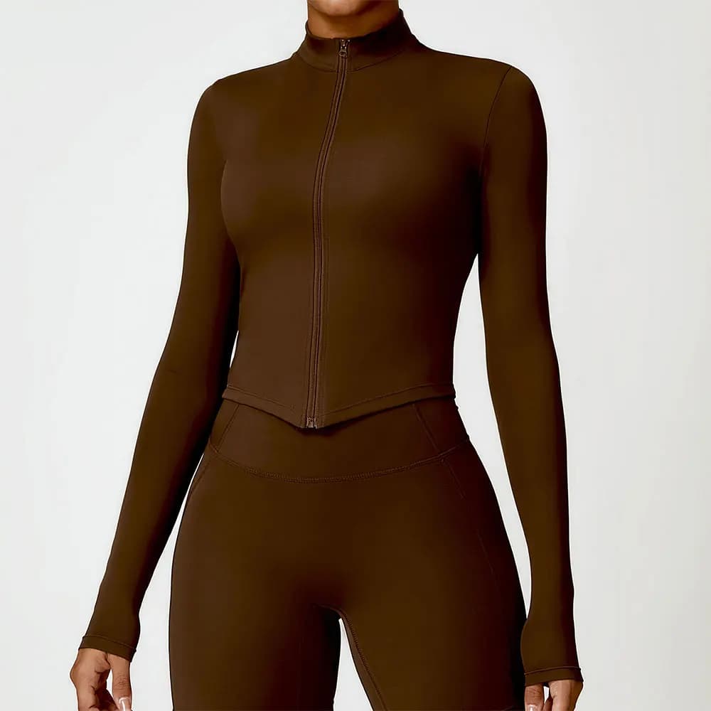 Chemise d'exercice de gymnastique pour femmes, vêtements de sport à manches longues, veste à fermeture éclair, Push-Up, hauts d'entraînement,