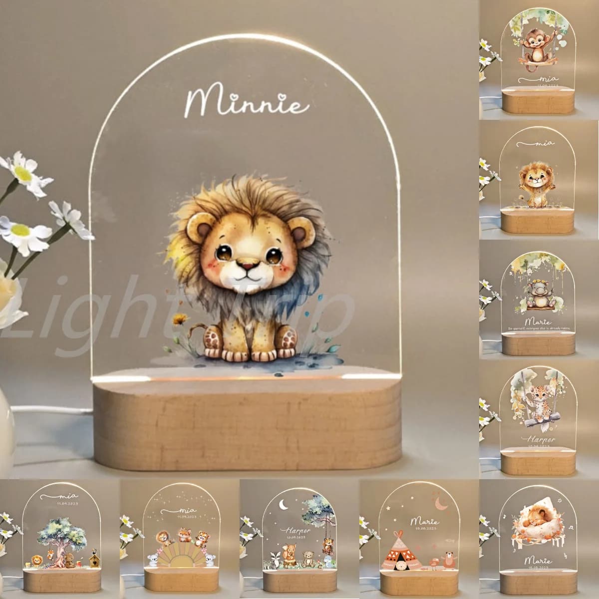 Lampe animale personnalisée pour enfants, veilleuse 3D avec premier nom, pour chambre d'enfants, décoration de la maison, cadeau d'anniversaire et