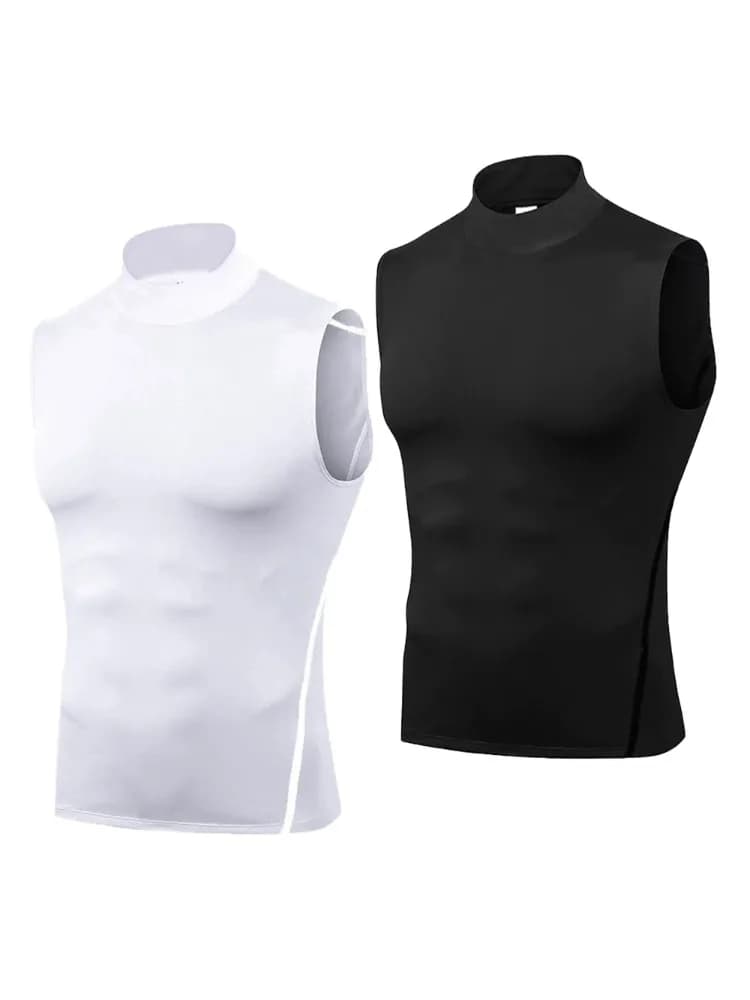 Chemise de Compression à col roulé sans manches pour hommes, séchage rapide, débardeur de Fitness, couche de Base, gilet de musculation et de