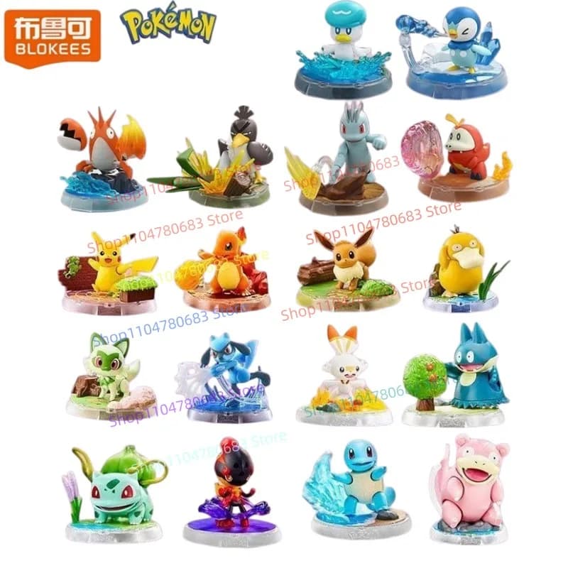 BLOKEES – blocs de construction Pokemon Pikachu Sprigatito Charmander Psyduck, figurines modèles assemblés, jouets de personnages de dessins