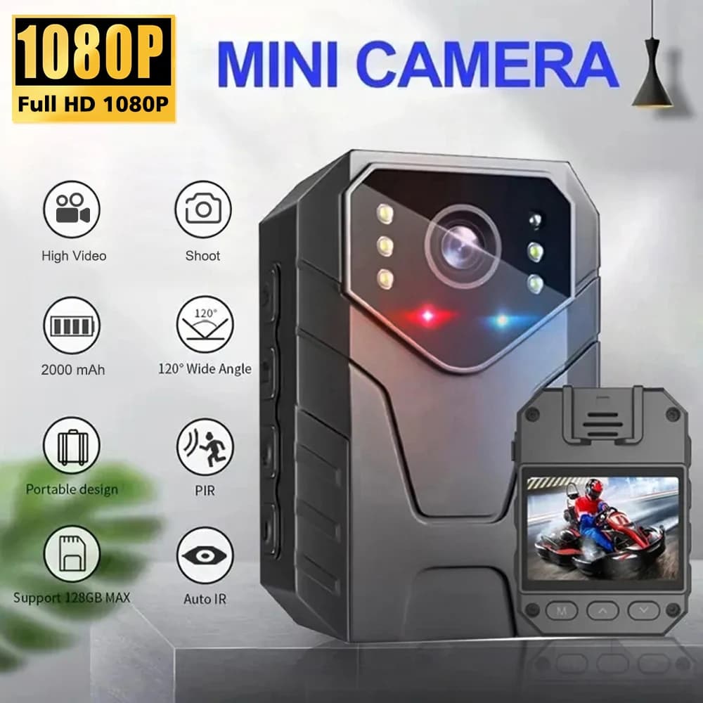 Mini caméra Full HD 1080P, écran 2 pouces, vision nocturne, enregistreur vidéo, sécurité, batterie de police, surveillance à domicile, petit