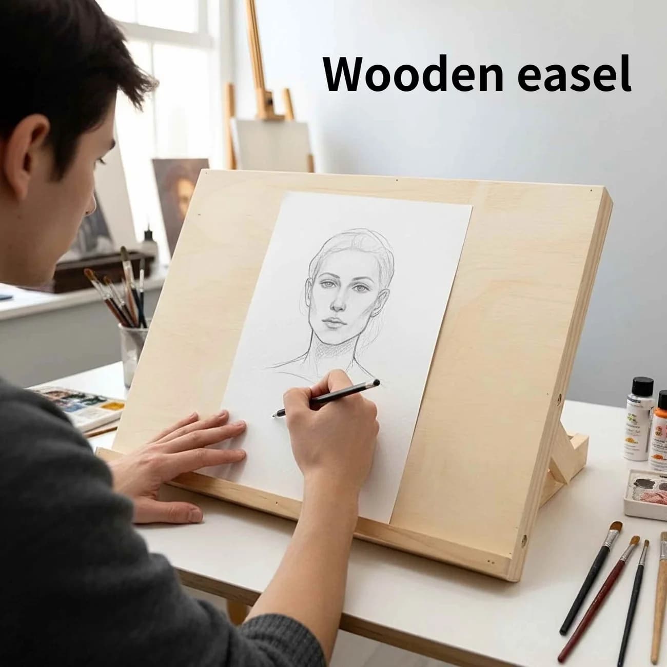 Chevalet en bois portable, pliable, avec plateau inclinable, en fibre de bois durable, pour fournitures de dessin (1 pièce)
