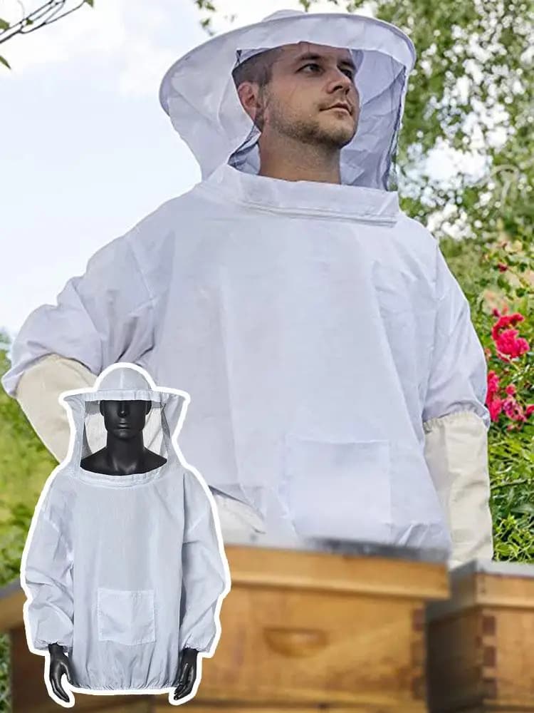 2025NEW veste de protection pour apiculture voile Smock équipement apiculture chapeau manches apiculteur costume Apiculture abeille robe