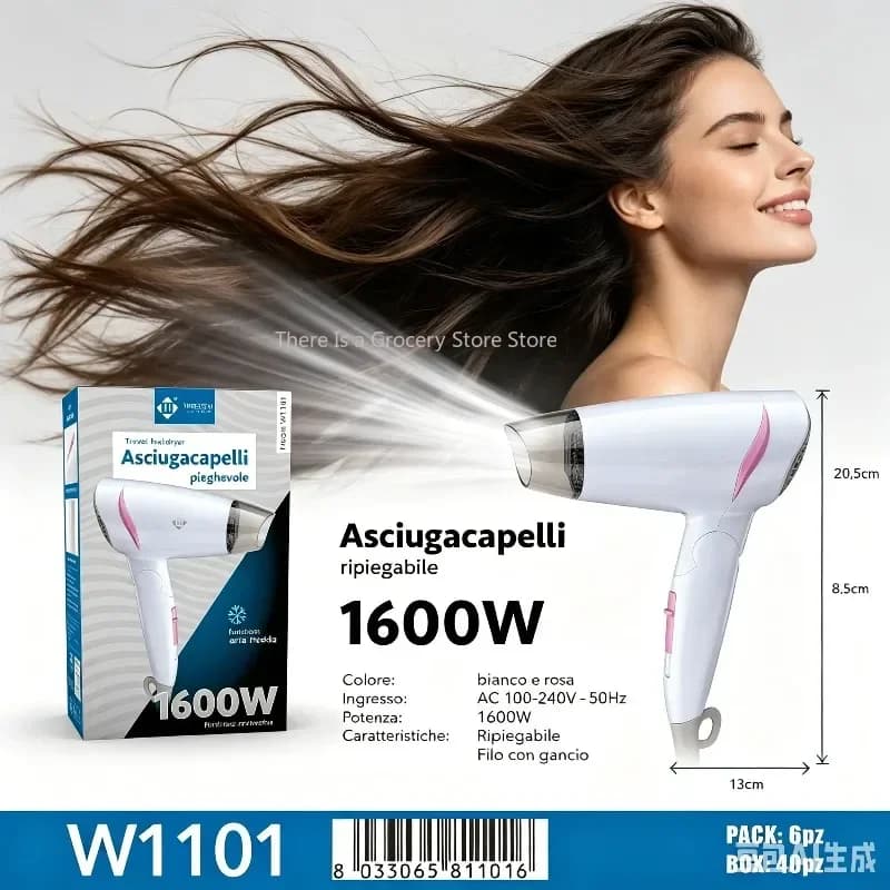 Mini sèche-cheveux pliable 1600W, double tension 100-240V, léger, pour voyage, air chaud et froid, pour voyage d'affaires