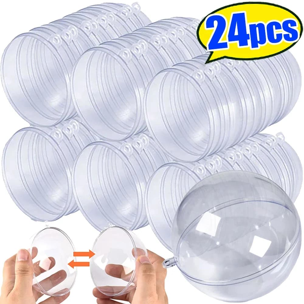 1/24 pièces bricolage boule en plastique remplissable Transparent creux suspendus ornements arbre de noël boule ouverte boîte cadeau décor pour