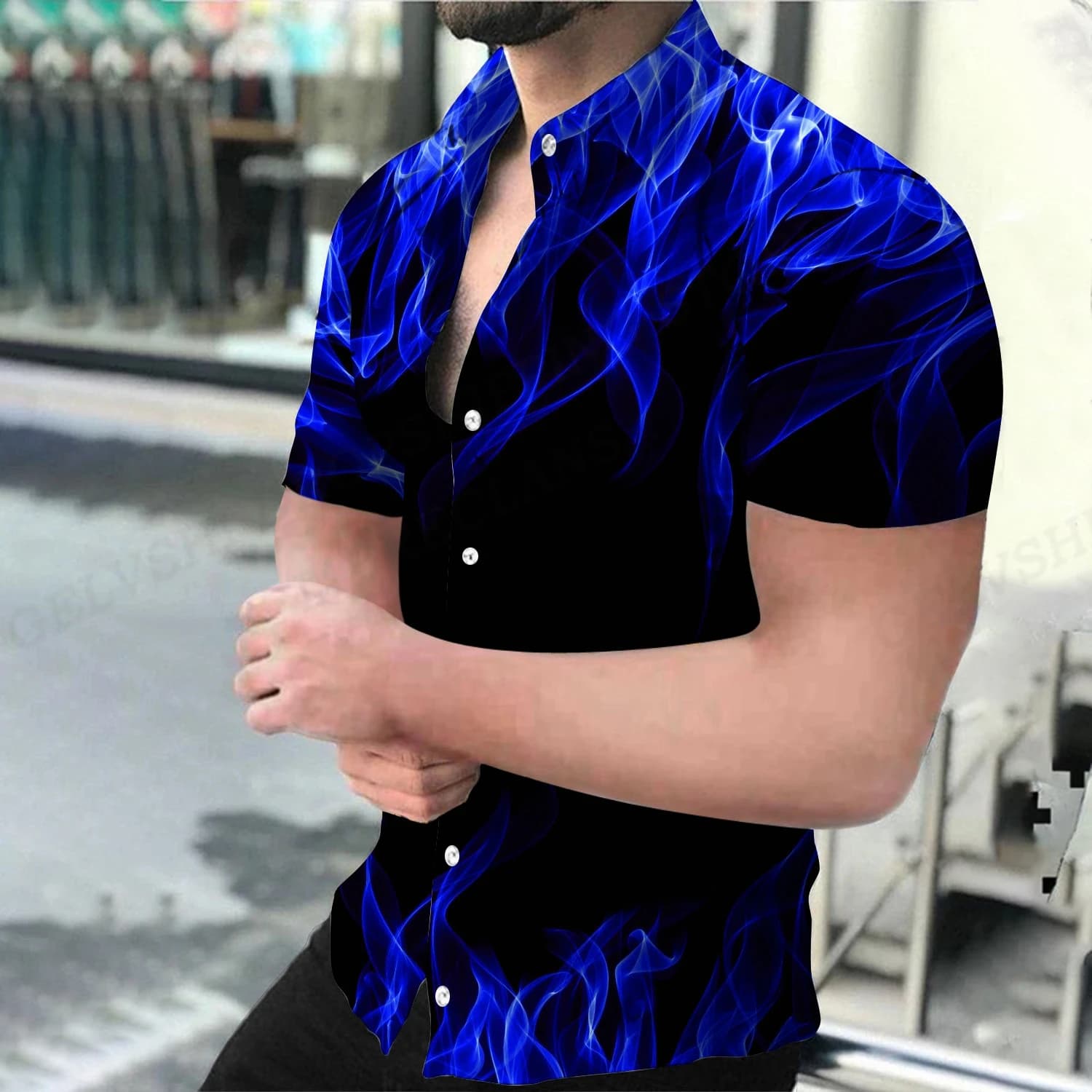 Chemise homme flamme bleue 3d imprimé chemises hommes femmes mode chemise hawaïenne décontracté plage Blouses hommes vocation revers Blouse