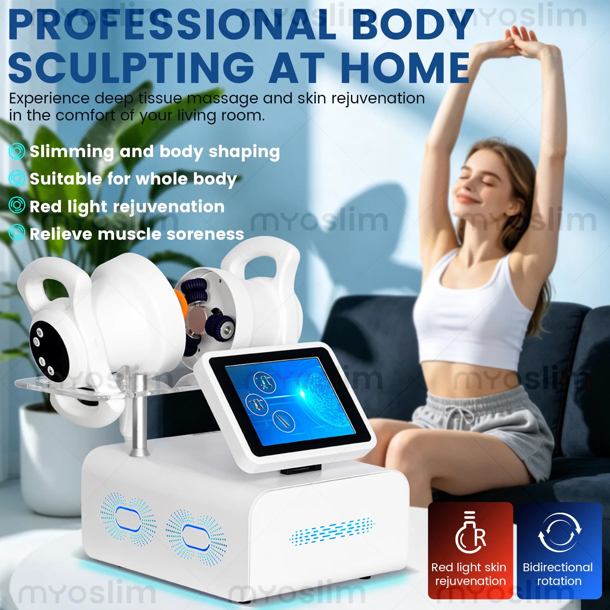 360 °   Rouleau de massage corporel rotatif pour le remodelage du corps, lumière rouge, soin de la peau, massage des tissus profonds,