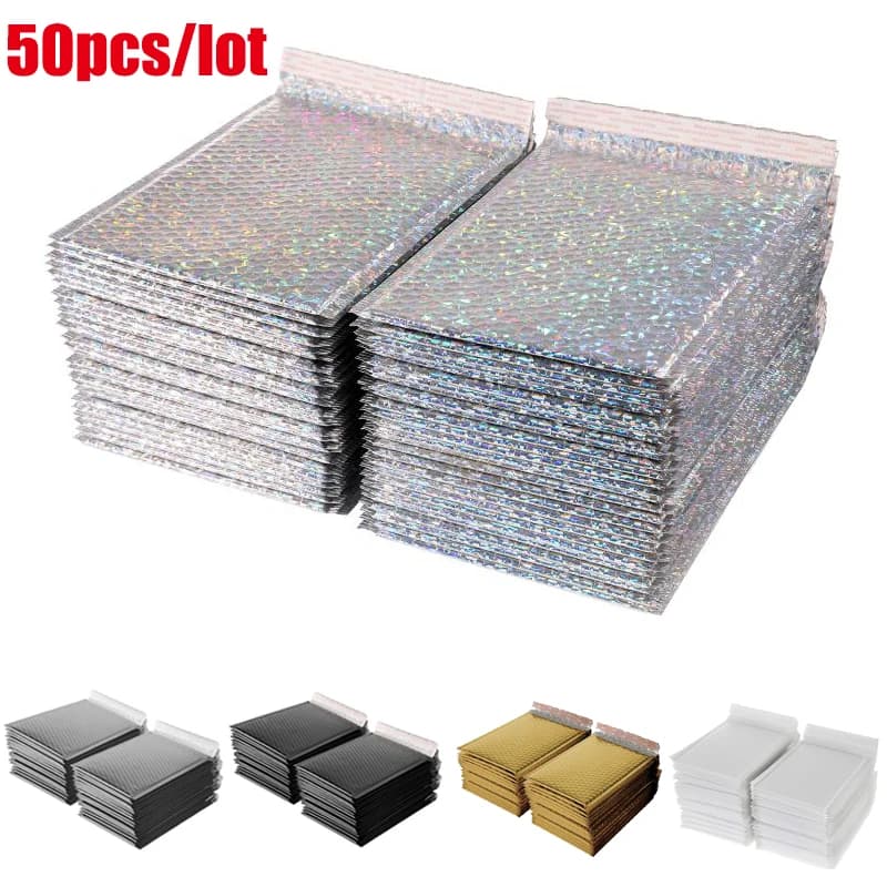 50 pièces/lot enveloppes à bulles sacs Mailers enveloppe d'expédition rembourrée sac d'expédition à bulles spécifications différentes sac