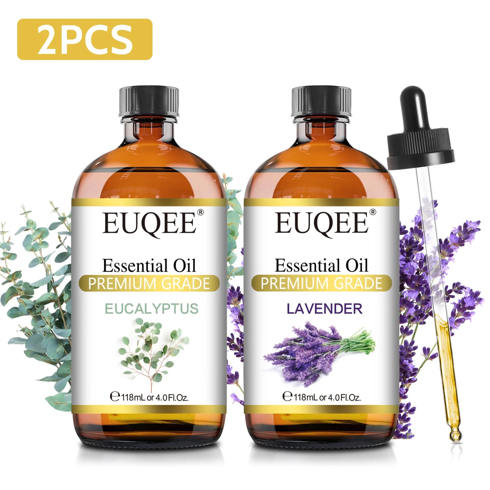 EUQEE 118ML huiles essentielles de lavande, jasmin, Eucalyptus, vanille, menthe poivrée, avec compte-gouttes en verre pour humidificateur,