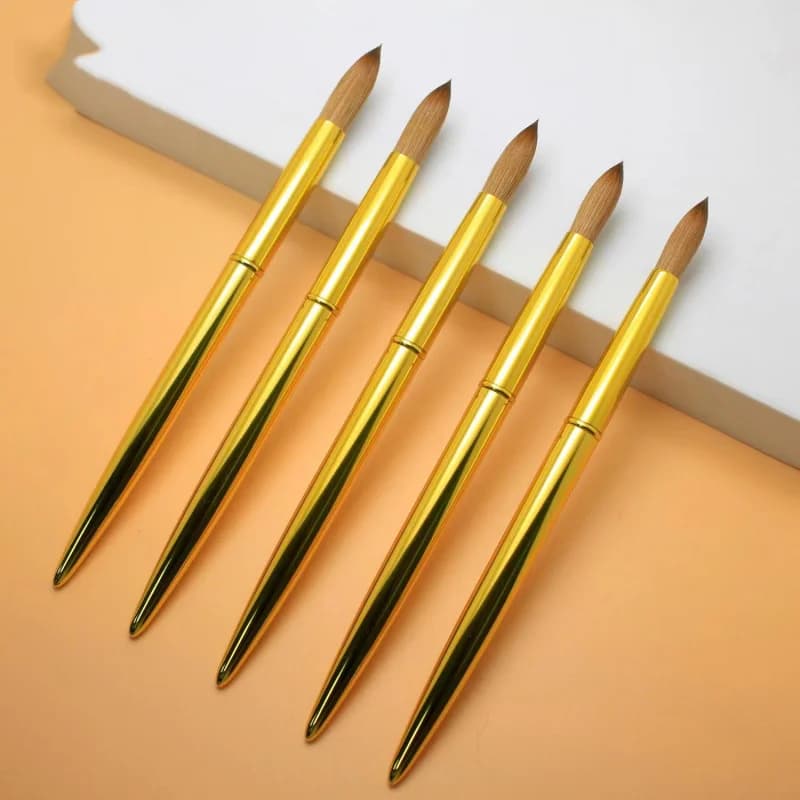 Pinceau à ongles en acrylique Kolinsky, manche en métal doré, taille ronde 14 #16 #18 #20, outils de peinture de salon d'art de manucure, 1 pièce,