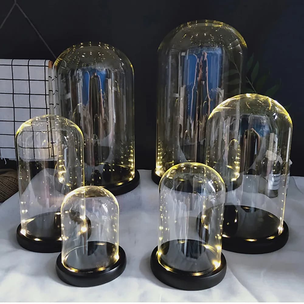 Couvercle en verre de fleur éternelle, artisanat soufflant, décoration de maison, avec lumière blanche chaude, cache-poussière, ornements, Base