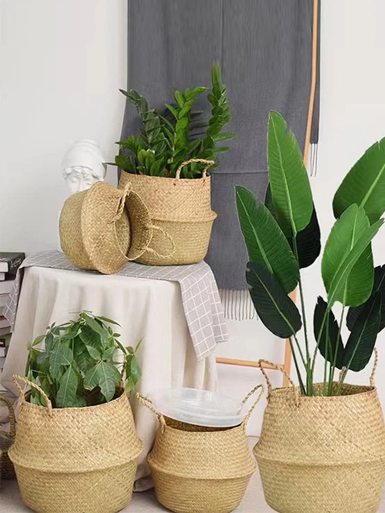 Panier à plantes avec poignées, panier en osier, Pot de rangement, Pot de fleur suspendu en rotin, décoration de maison pour le linge