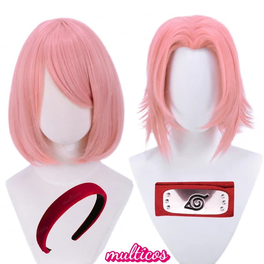 Perruque de Cosplay Haruno Sakura de haute qualité, cheveux synthétiques courts roses résistants à la chaleur, perruques de Cosplay Anime + bonnet