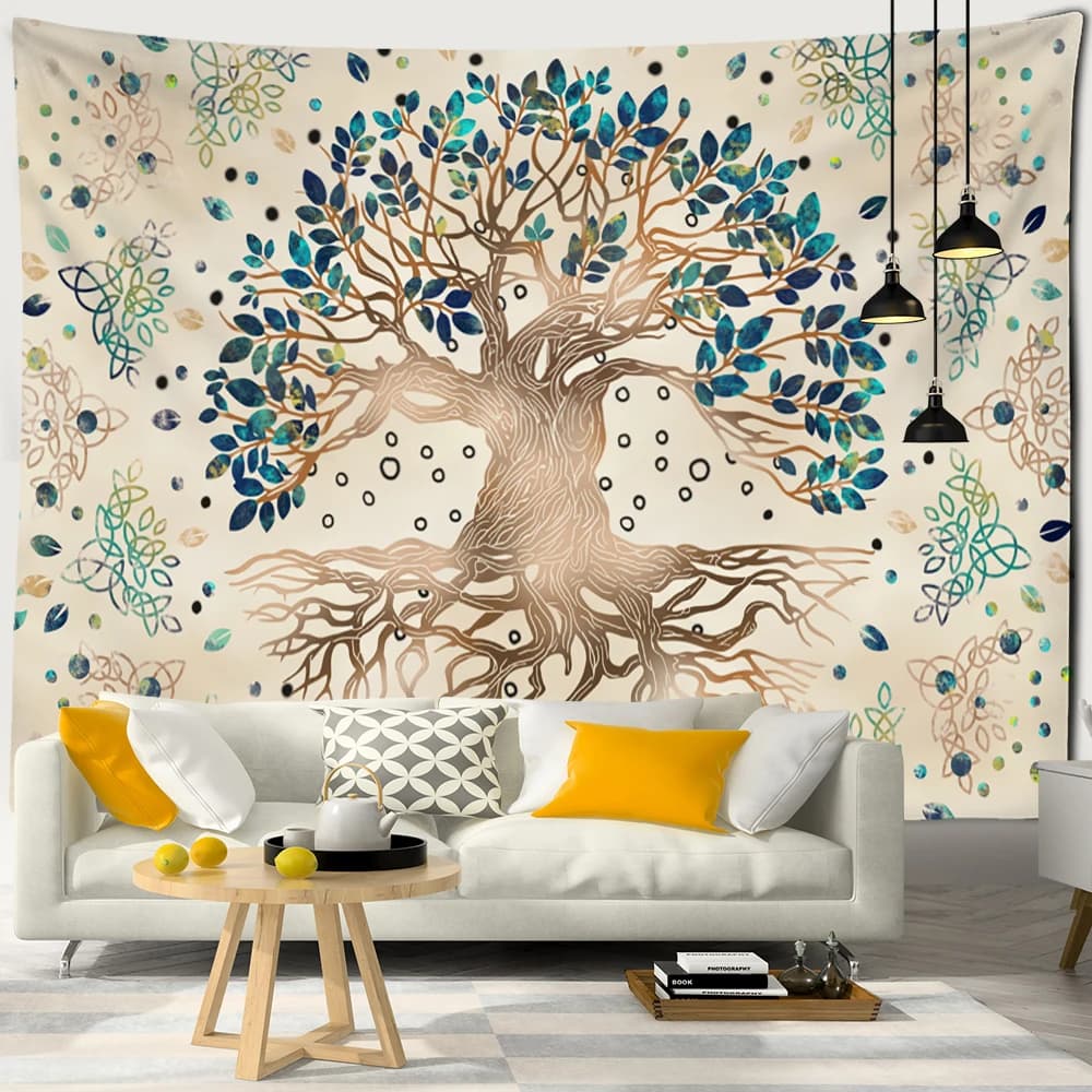 Psychédélique arbre de vie mystérieux tenture murale Boho Mandala Art salon décoration de la maison tissu