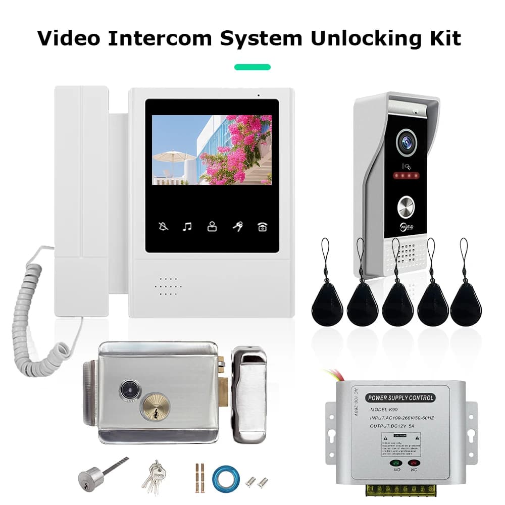 Système d'interphone vidéo LCD pour support à domicile, interphone bidirectionnel, déverrouillage de la carte RFID, sonnette en métal avec