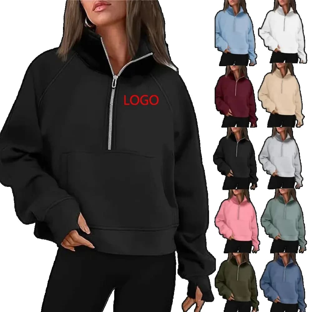 Sweat-shirt à capuche zippé personnalisé pour femme, automne-hiver, en polaire unie, col montant, confortable, style streetwear