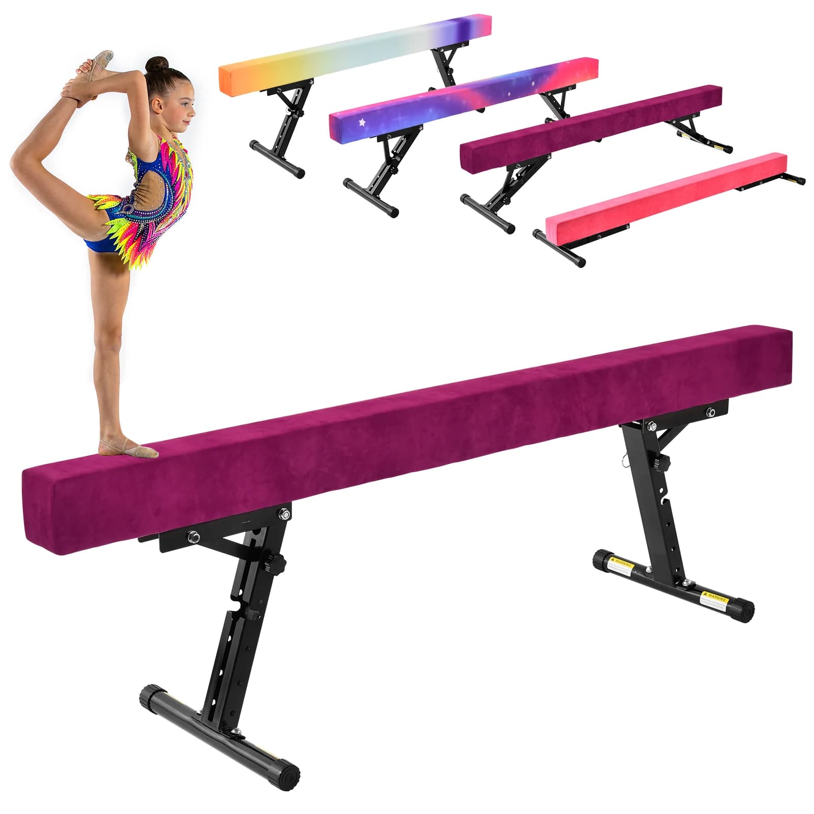 Barre d'équilibre réglable pour enfants de 5,9 pieds, barre d'entraînement de gymnastique à 5 niveaux de hauteur – Barre de sol antidérapante