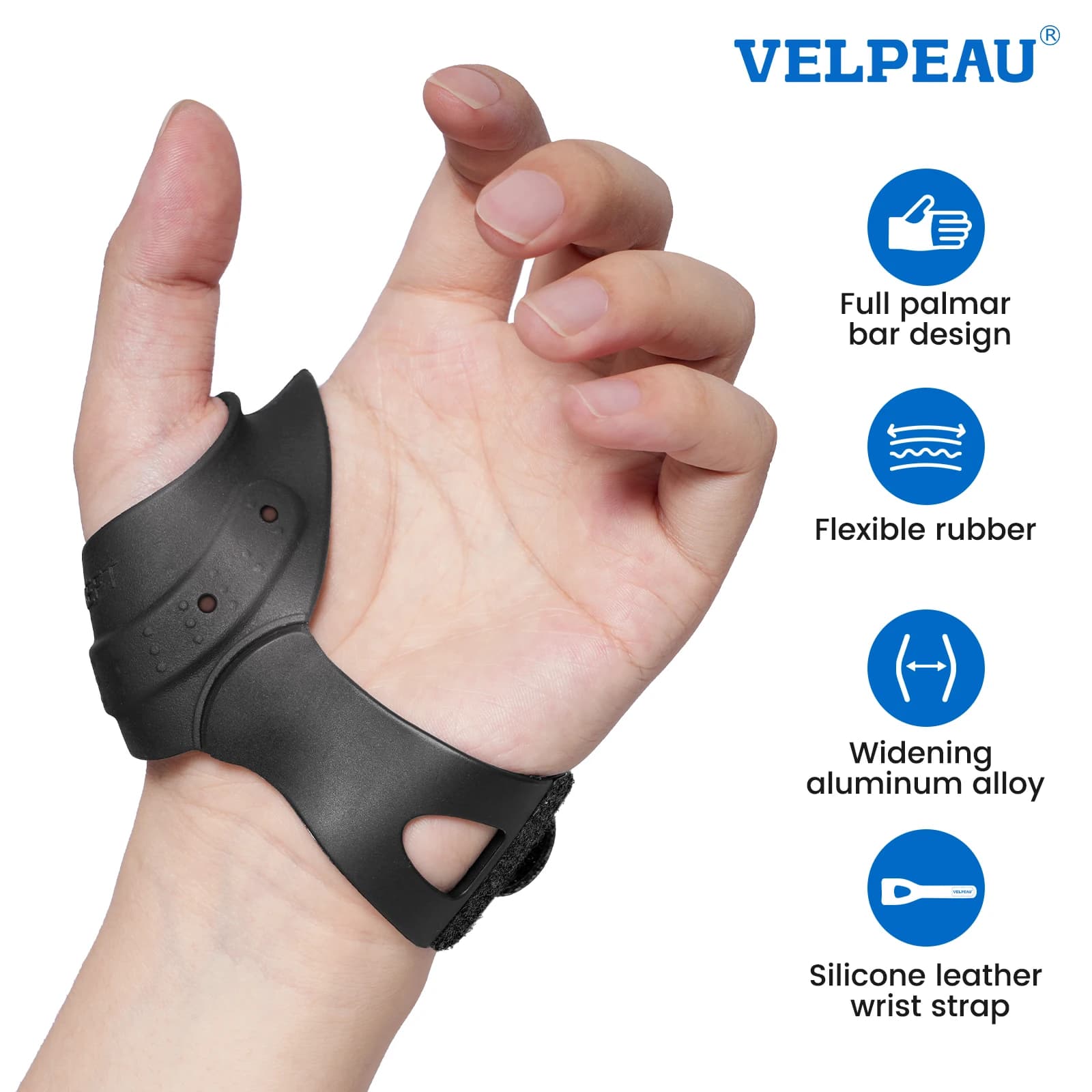 Attelle de pouce flexible VELPEAU pour l'arthrite et le soutien de la base du pouce, attelle articulaire en caoutchouc souple pour femmes et hommes