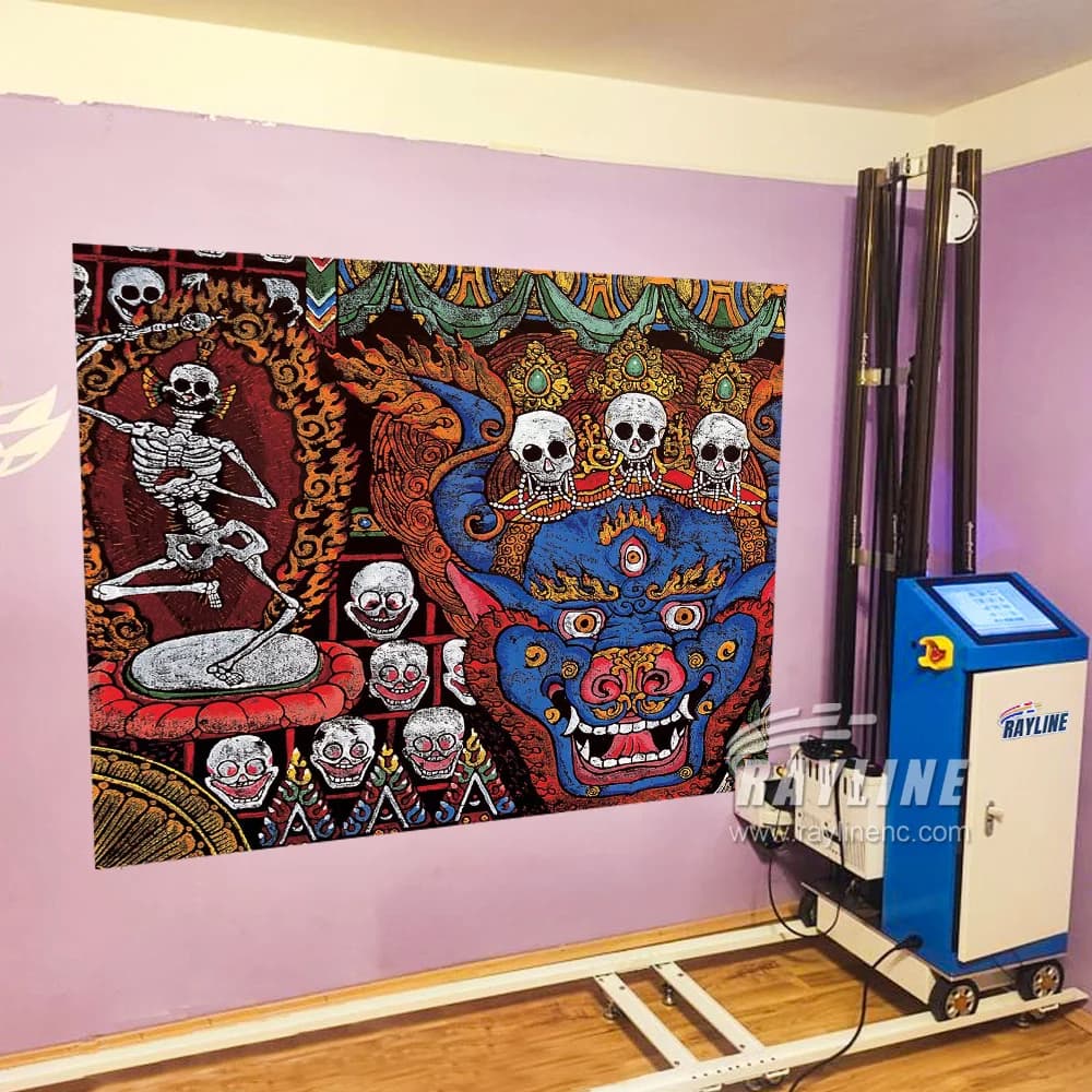 Imprimante murale à encre UV directe sur les peintures murales CMYKW, Machine d'impression murale 3D 5 couleurs, Double tête d'impression DX10/DX7