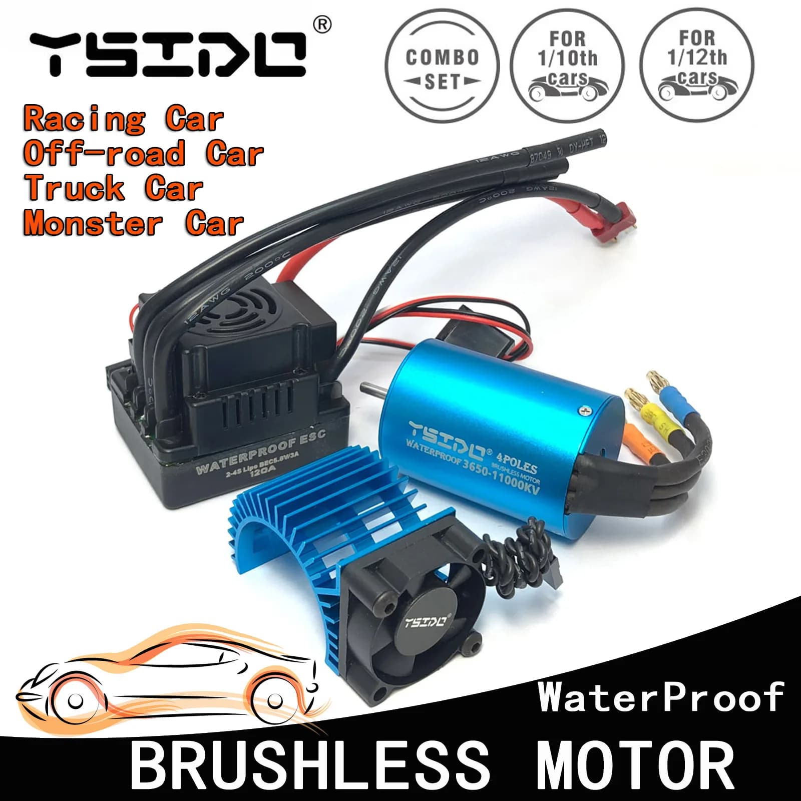 YSIDO 3650 3600KV 5400KV 9500KV moteur sans balais 60A 80A 120A ESC pour 1/10 Traxxas HSP Tamiya Arrma RedCat RC Monster Truck voiture