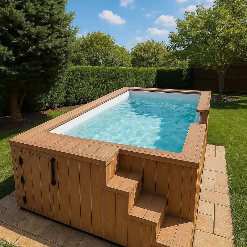 Famille 40 pieds conteneur piscine préfabriquée en bois fibre de verre extérieur acrylique hors sol piscine