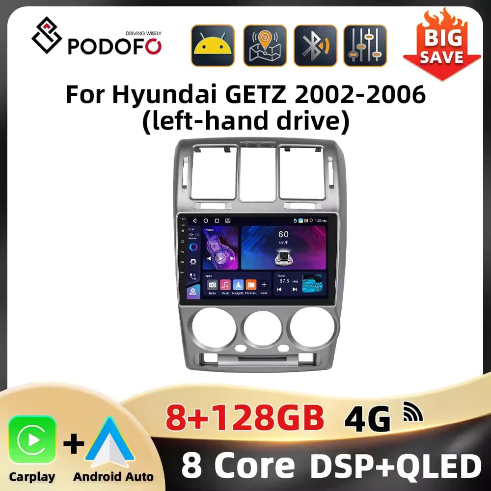 PodoNuremberg-Autoradio Android 9 "pour Hyundai GETZ 2002-2006, lecteur de limitation, mirrorexhaus, 8 + 128G, Carplay, GPS, WIFI, 4G