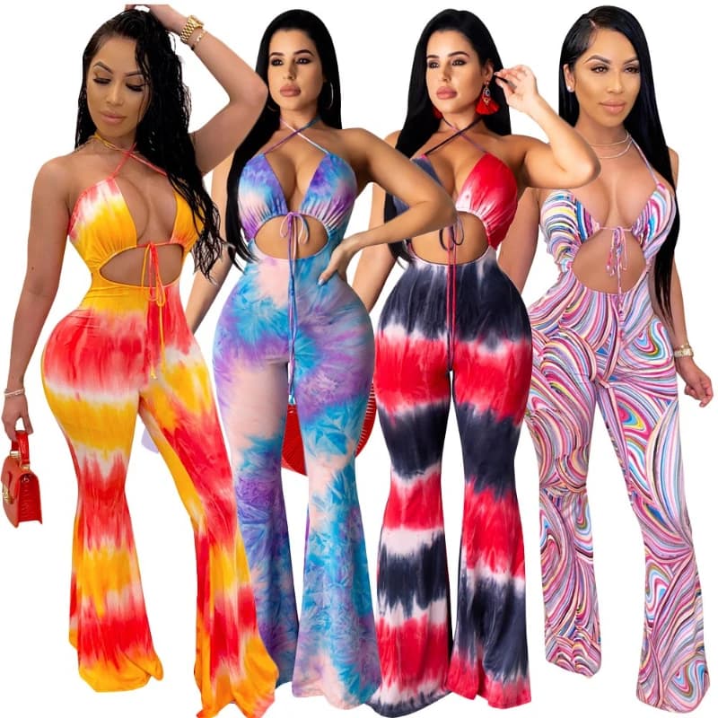 Combinaisons femmes Sexy une pièce sans manches mince taille haute fronde salopette pantalons longs imprimer barboteuses Y2k Streetwear combinaison