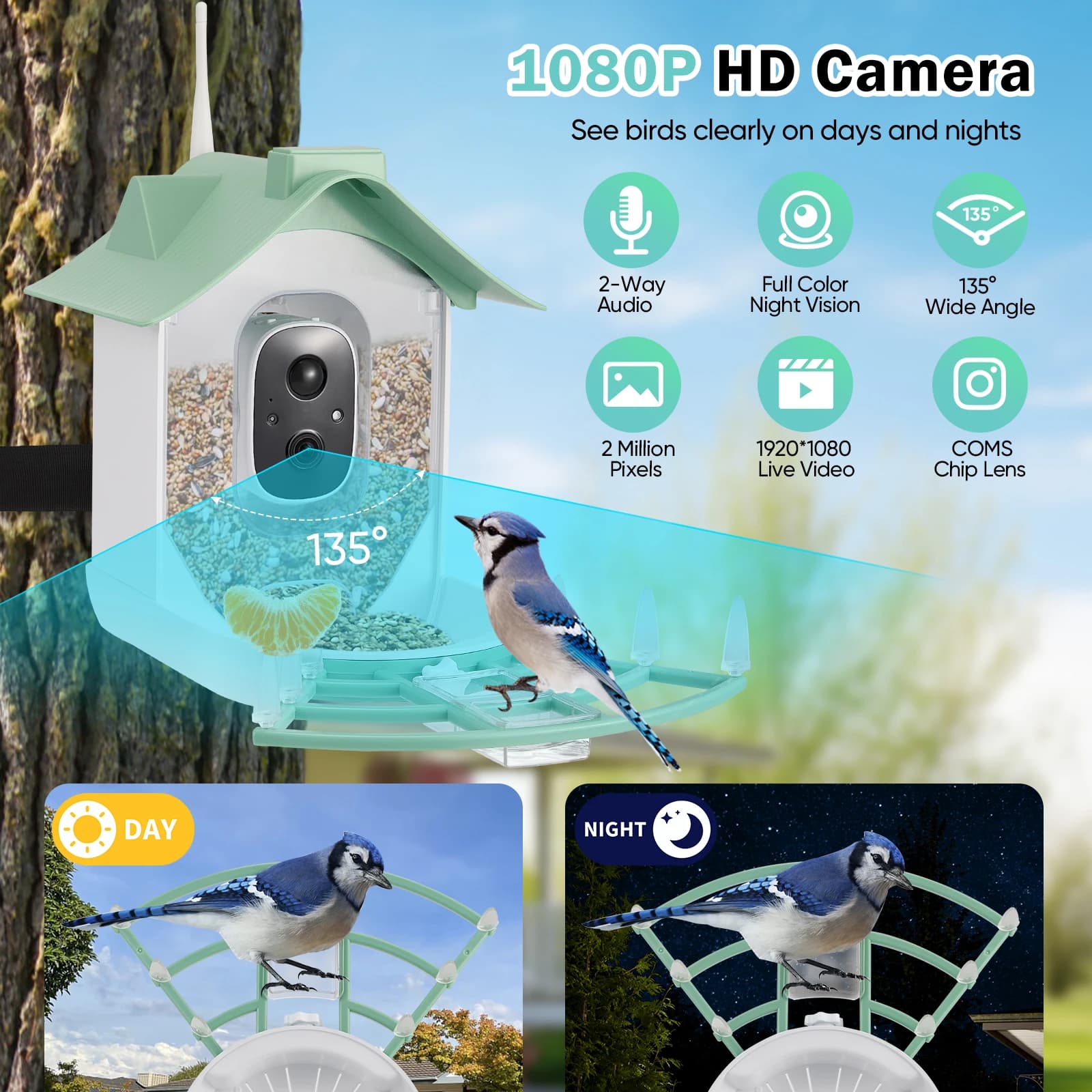 Mangeoire à oiseaux intelligente avec caméra, alimentée par énergie solaire, LifeNest, sans fil, extérieure, 4MP HD, capture automatique de