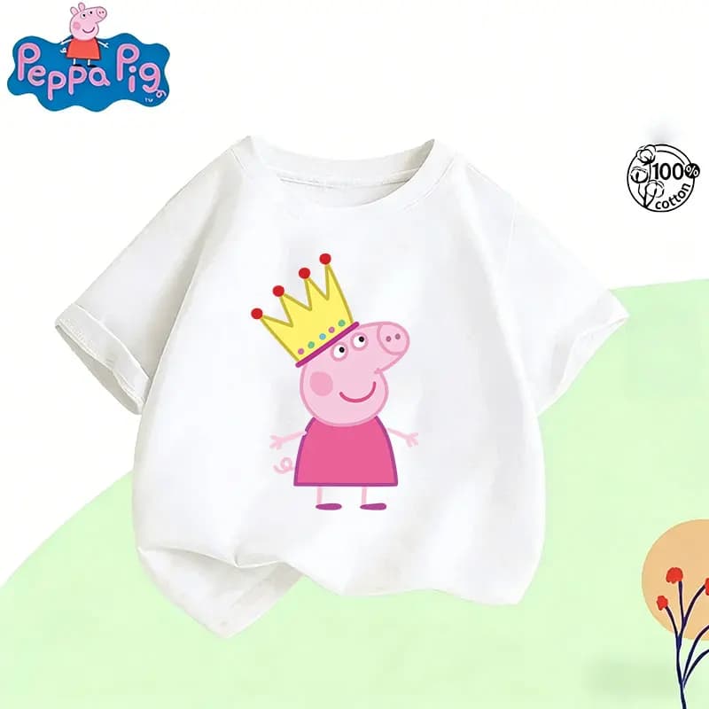 Peppa Pig 2025-26 été dessin animé graphique 100% coton imprimé Hasbro marque enfants et unisexe T-shirt décontracté ample respirant Y2k.