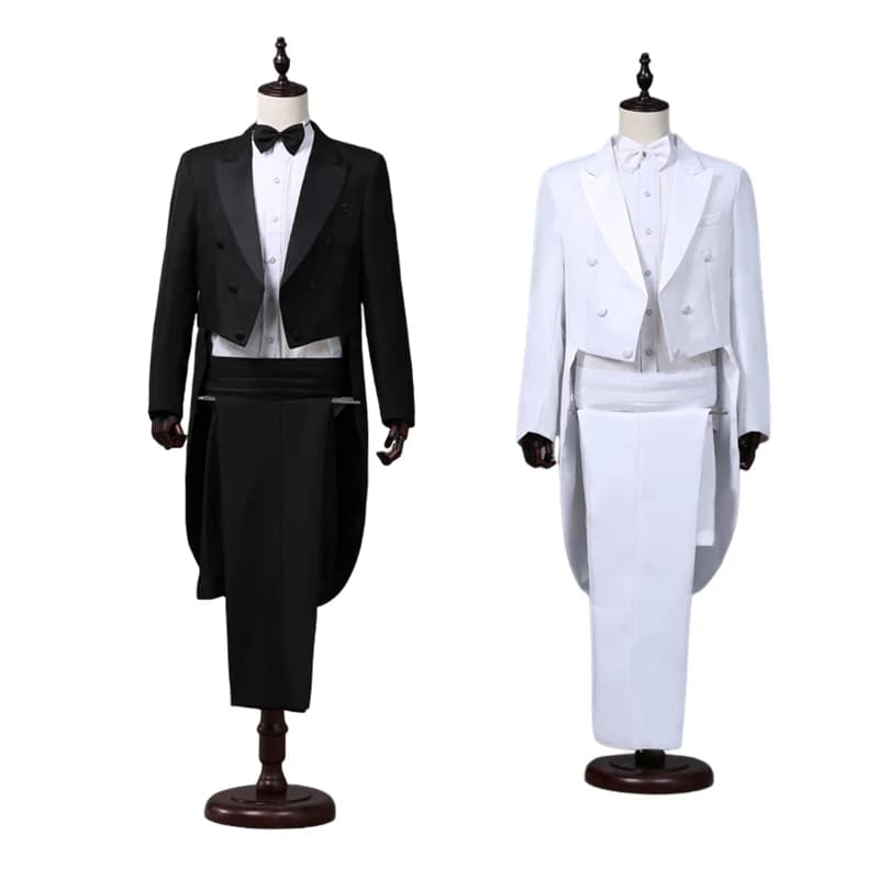 Manteau de queue pour hommes, classique, moderne, blanc et noir, Style basique, costume pour hommes avec manteau de queue, tenues de veste de scène