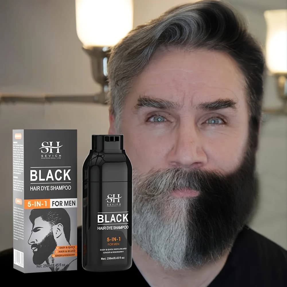 SEVACECcorde L − Shampoing 5 en 1 pour hommes, embaupour cheveux et barbe noirs, couverture grise instantanée, pure, à base de plantes, crème de